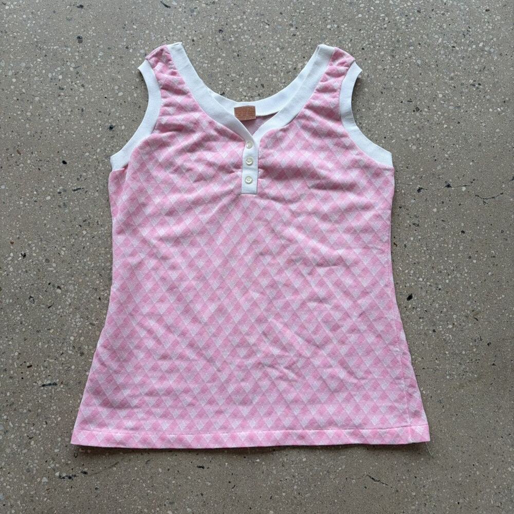 Vintage 60s Catalina Sportswear Pink Argyle Henley Tank Top